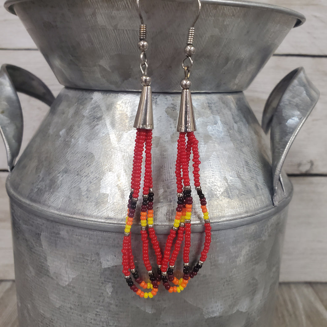 Authentic Native Silver Cone Seed Bead Earrings-Red - My Wyo Designs