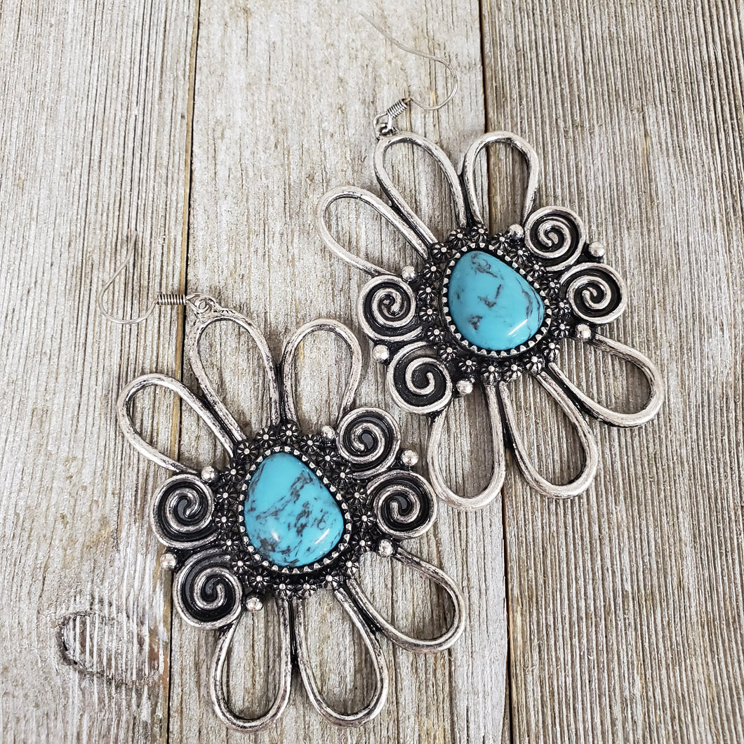 Open Loop ~Turquoise~ Flower earrings - My Wyo Designs