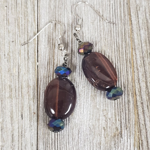 Tiger's Eye Oval Stone Earrings - My Wyo Designs