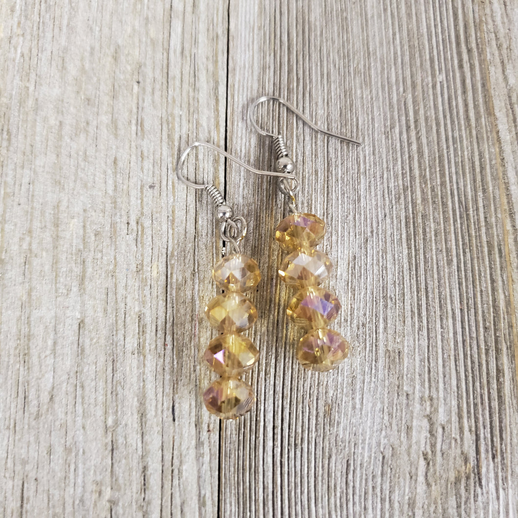 Four Bead Cut Crystal ~Amber~  Earrings - My Wyo Designs