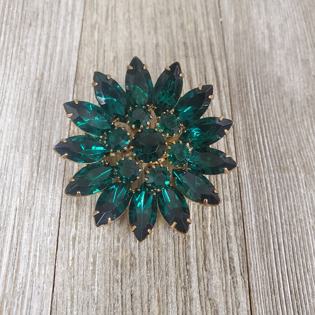 Vintage Emerald Marquise Floral Cluster Brooch - My Wyo Designs
