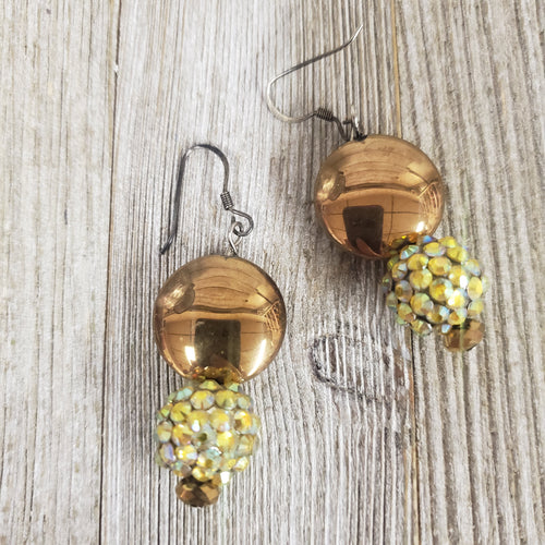 Go Pokes! Bronze Disc & Gold Yellow Disco Ball Earrings - My Wyo Designs