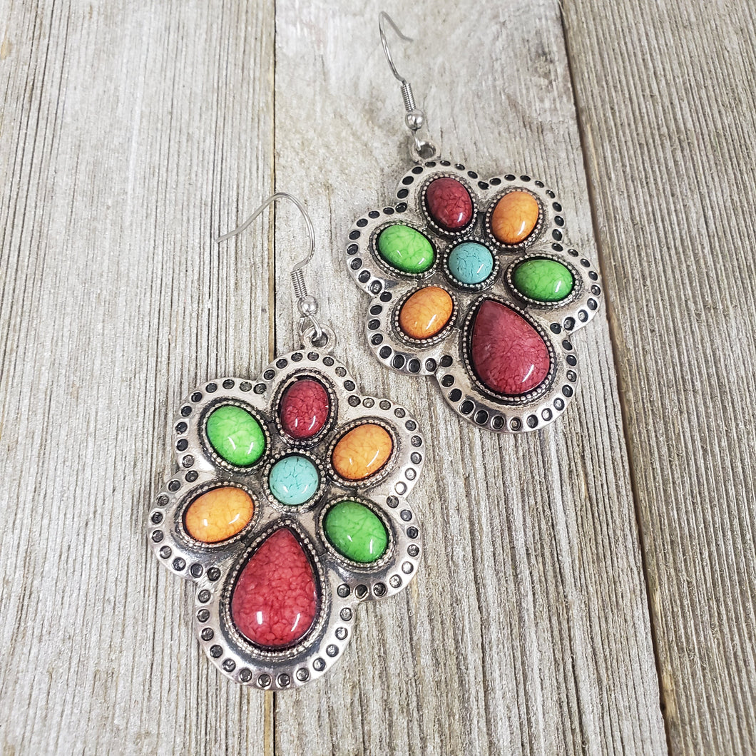 Multi-colored Stone ~Floral Silver earrings - My Wyo Designs