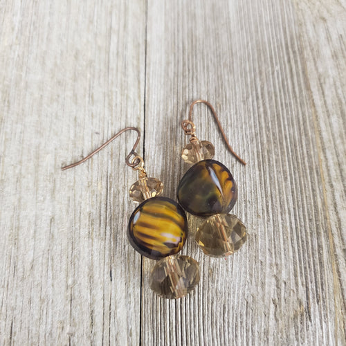 Topaz Cut Glass & Tiger stripe Oval cut bead earrings - My Wyo Designs