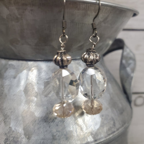 Fluted Bead w/Clear & Blush Glass bead Earrings - My Wyo Designs