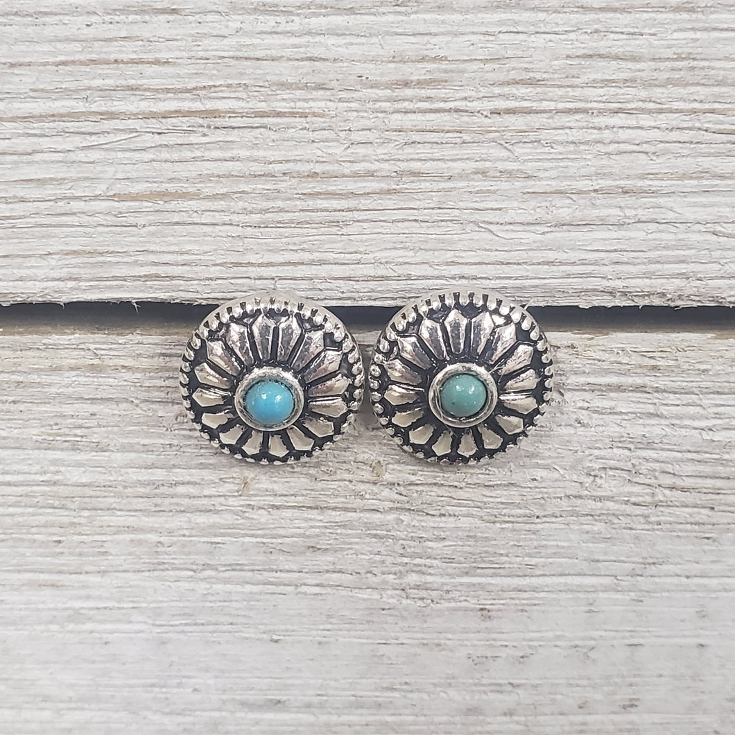 Small Flower Wheel Silver & Turquoise Earrings - My Wyo Designs