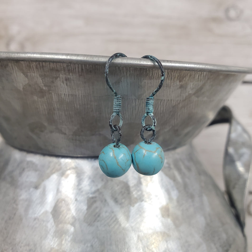 Patina & Turquoise Ball 8mm Earrings - My Wyo Designs
