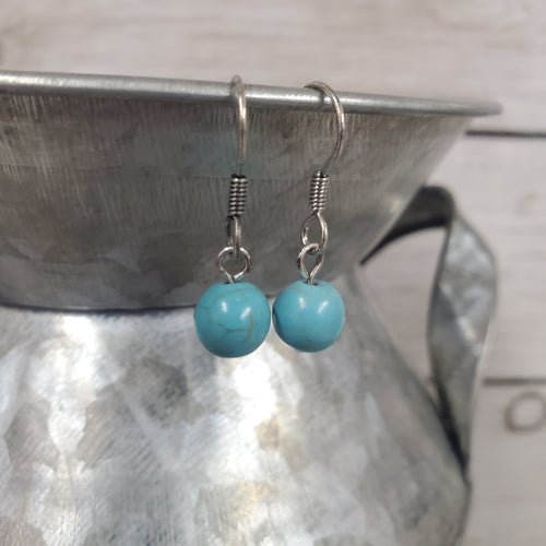 Silver & Turquoise Ball 8mm Earrings - My Wyo Designs