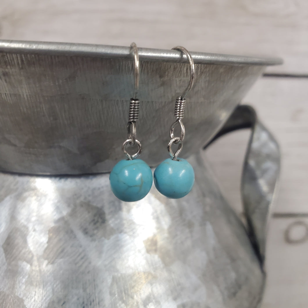 Silver & Turquoise Ball 8mm Earrings - My Wyo Designs