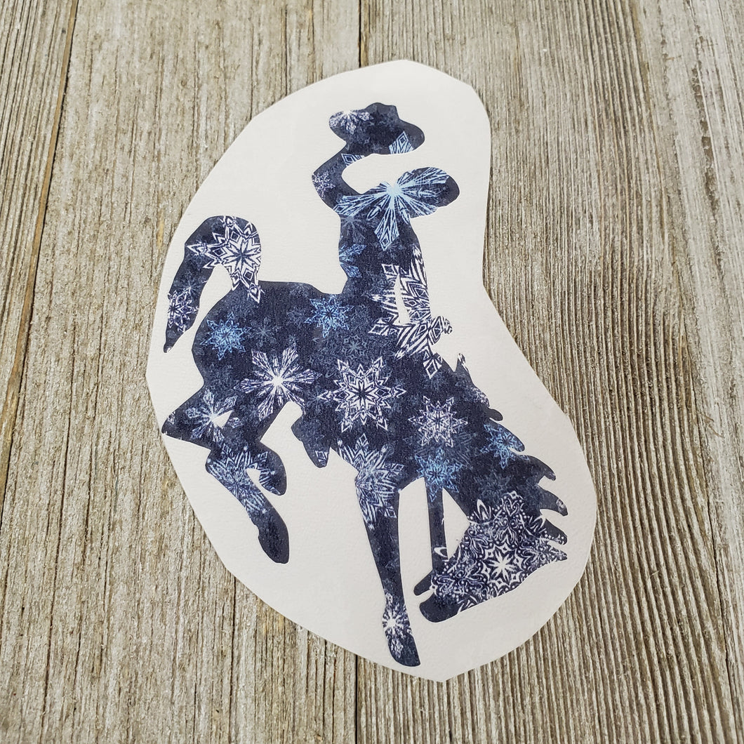 Navy & Snowflakes Waterproof Bucking Horse sticker - My Wyo Designs