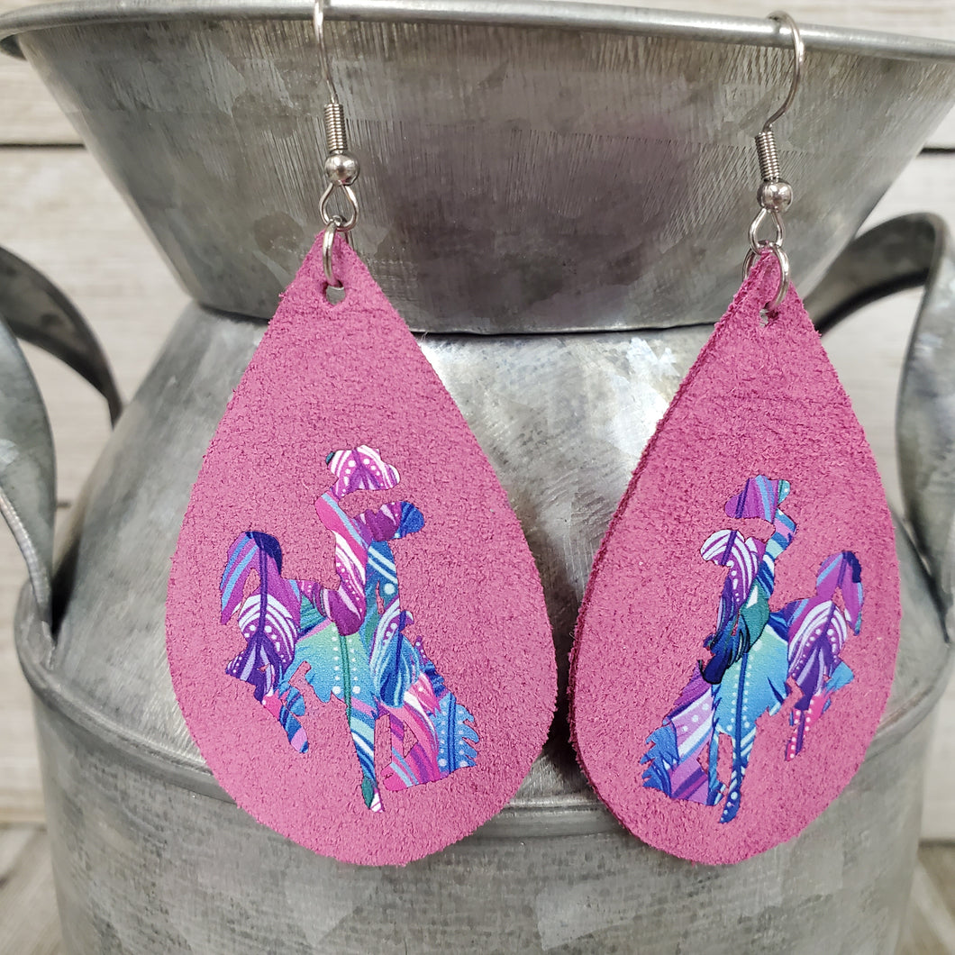 Bucking Horse & Rider®️Earrings Leather Spirt of the West - My Wyo Designs