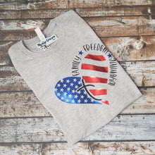 Family Freedom & Wyoming Heart Flag Tee ~Grey#2 - My Wyo Designs
