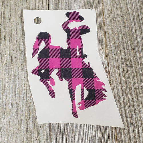 Hot Pink & Black Plaid Waterproof Bucking Horse sticker - My Wyo Designs