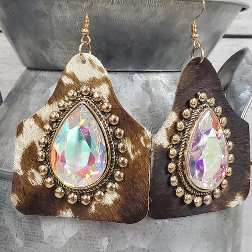Hair-on-Hide Crystal Calf Tag earrings - My Wyo Designs