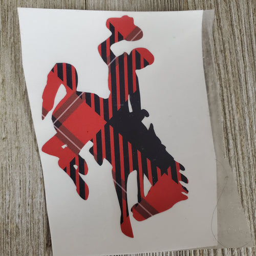 Red Tartan Plaid Waterproof Bucking Horse sticker - My Wyo Designs