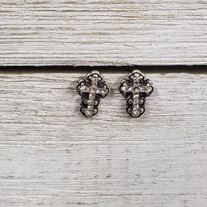 Small Crystal Cross Post earrings ~silver tone - My Wyo Designs
