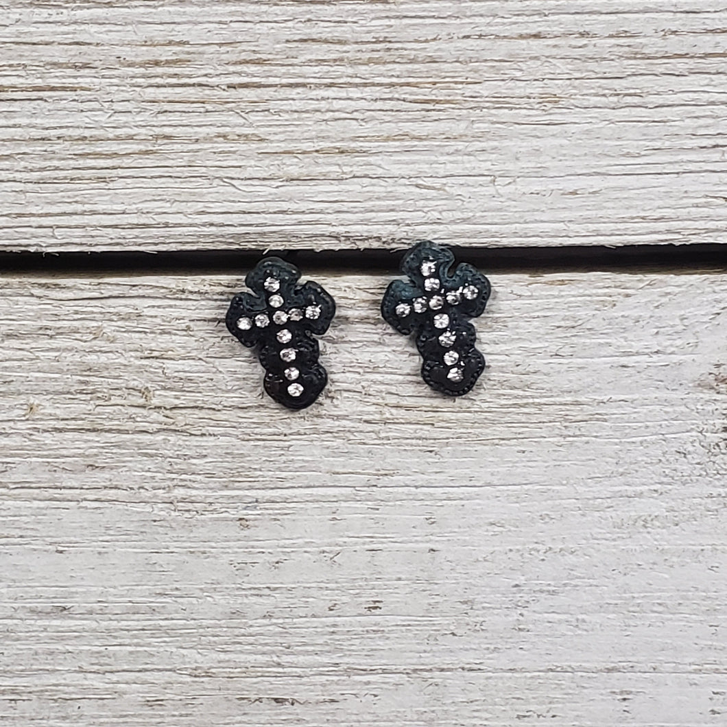 Small Crystal Cross Post earrings ~Patina - My Wyo Designs