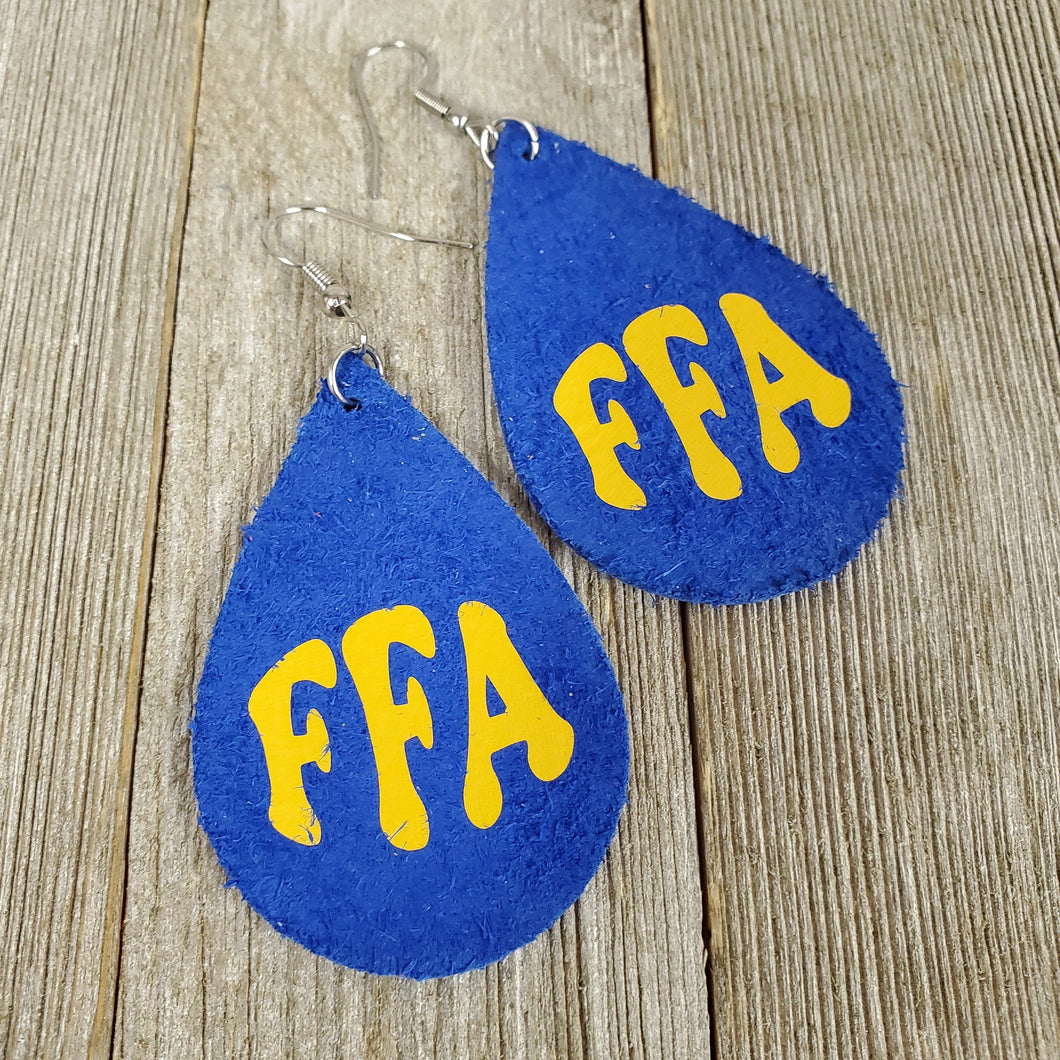 FFA Leather Earrings  Royal/Corn Gold ~(pre-order) - My Wyo Designs