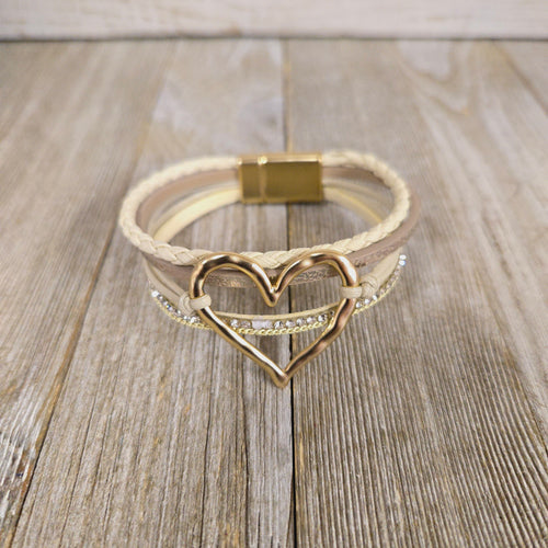 Ivory & Gold ~Hammered Heart~ Magnetic Bracelet - My Wyo Designs