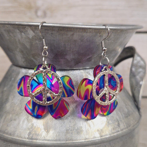 Hippie Tie Dye Peace Flower ~Acrylic Earrings #2 - My Wyo Designs