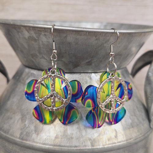 Hippie Tie Dye Peace Flower ~Acrylic Earrings #1 - My Wyo Designs