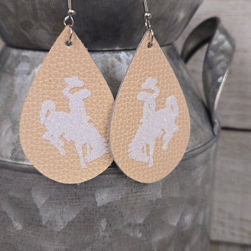 Bucking Horse & Rider®️ Leather Earrings  Blush/white - My Wyo Designs