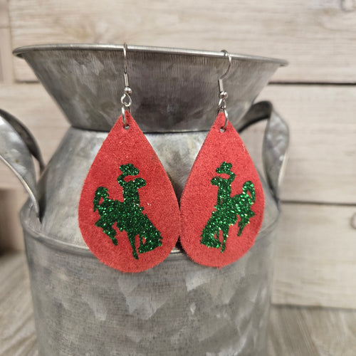 Bucking Horse & Rider®️ Suede Earrings  Red/Green - My Wyo Designs