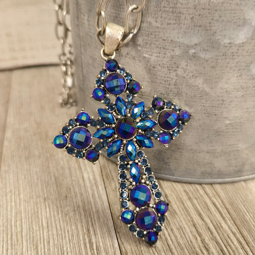 Blue Helio Crystal Cross Necklaces - My Wyo Designs