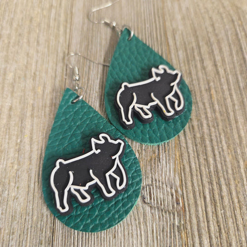 Show Pig  ~Kelly Green 4H~ Leather Earrings - My Wyo Designs
