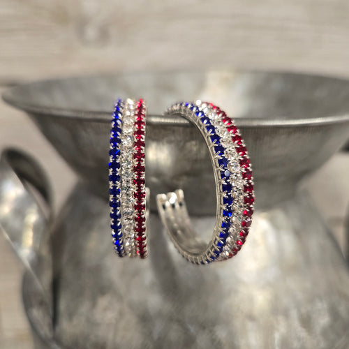 Red, White & Blue Rhinestone Hoop Earrings - My Wyo Designs