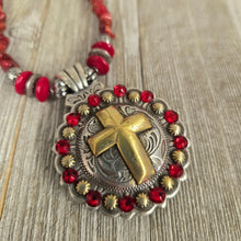 Red Coral Nugget Cross Concho Necklace - My Wyo Designs