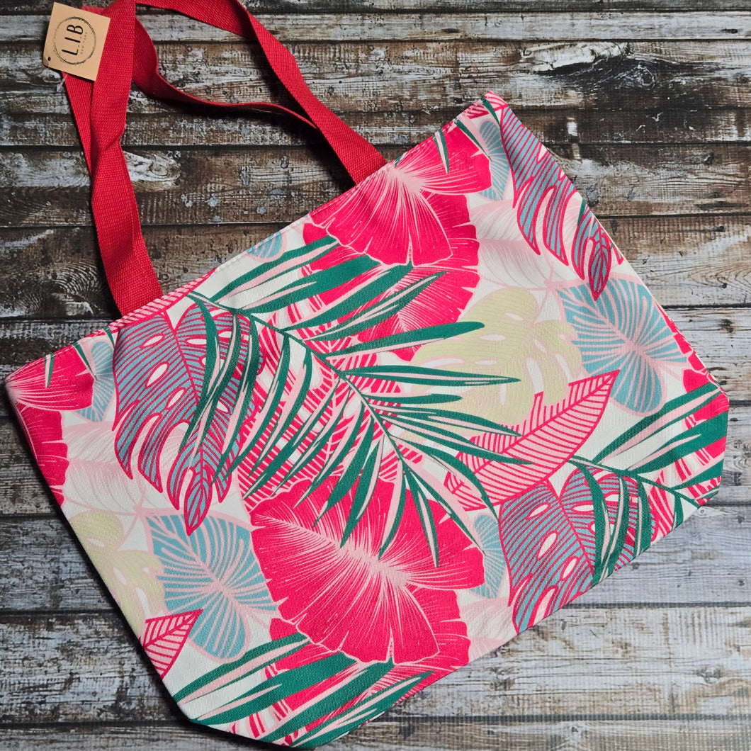 Hawaiian Print Lake Tote ~ Fushcia & Teal - My Wyo Designs