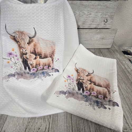 Highland Cow Waffle Weave Kitchen Towel - My Wyo Designs