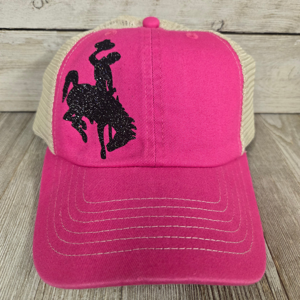 Hot Pink & Black Bucking horse & Rider®️ Mesh Back cap | My Wyo Designs