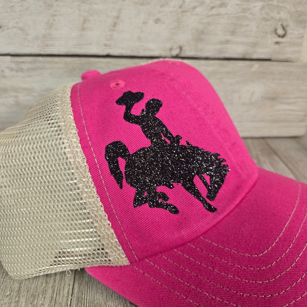 Hot Pink & Black Bucking horse & Rider®️ Mesh Back cap | My Wyo Designs