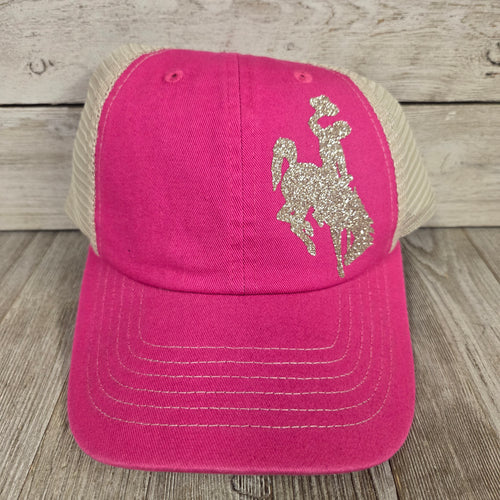 Hot Pink & Champagne  Bucking horse & Rider®️ Mesh Back cap - My Wyo Designs