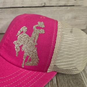 Hot Pink & Champagne  Bucking horse & Rider®️ Mesh Back cap - My Wyo Designs
