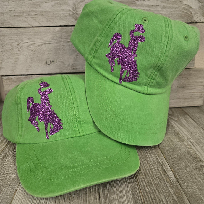 Ball Cap Bucking Horse & Rider®️ ~Lime & Purple - My Wyo Designs