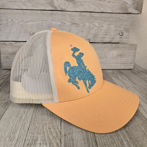 Peach & Teal Bucking horse & Rider®️ Richardson Trucker cap - My Wyo Designs
