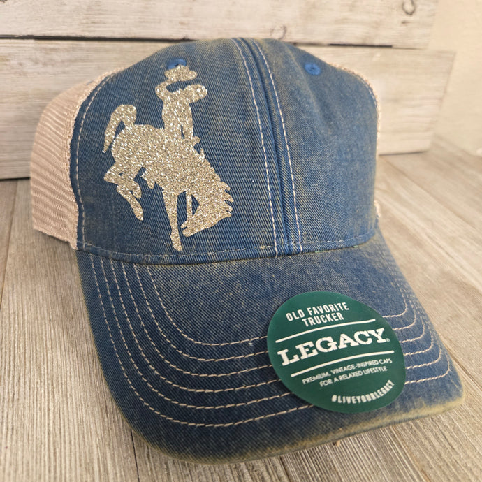 Washed Teal & Champagne Glitter Ball Cap Bucking Horse & Rider®️ - My Wyo Designs
