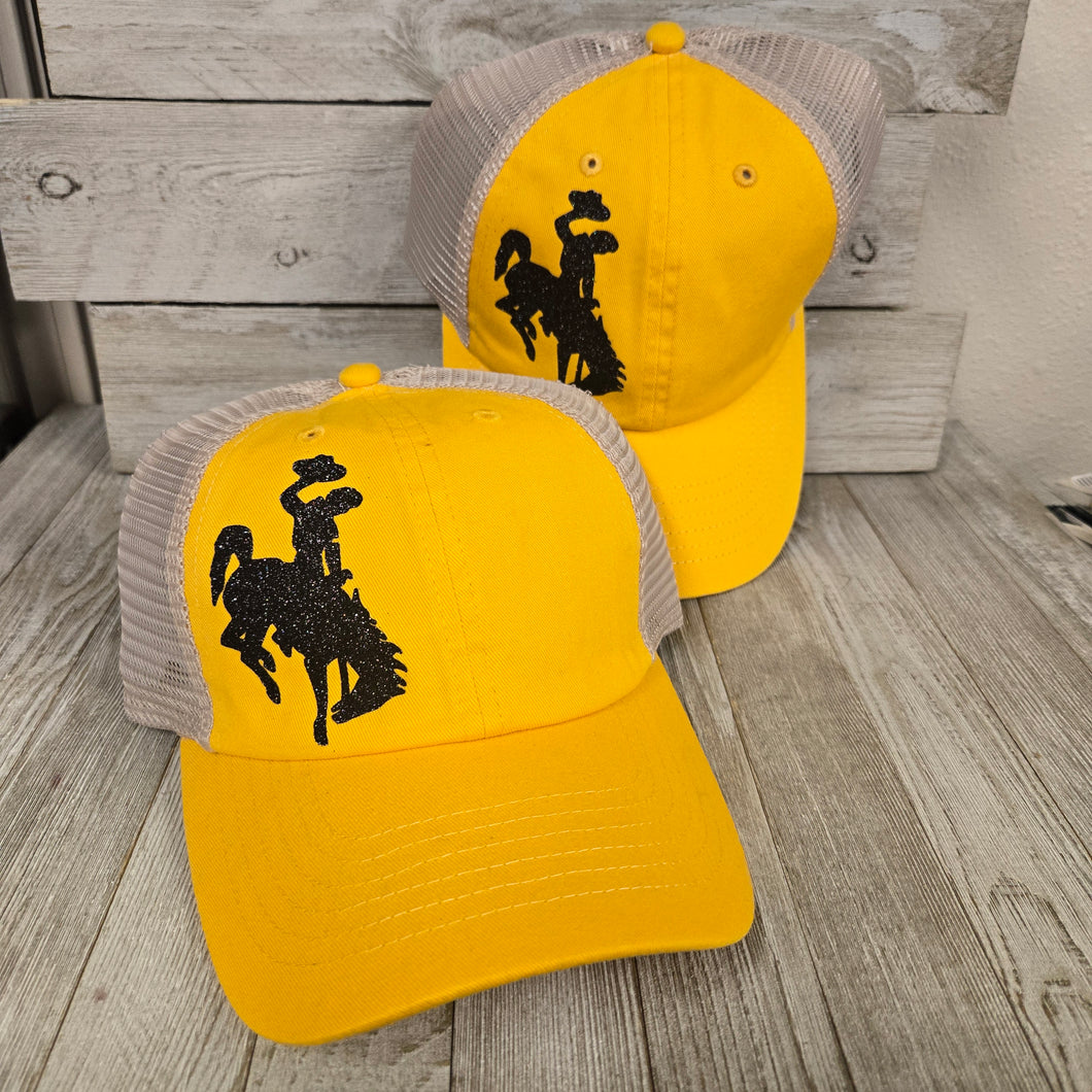Go Pokes! Gold & Black Bucking horse & Rider®️Trucker cap - My Wyo Designs