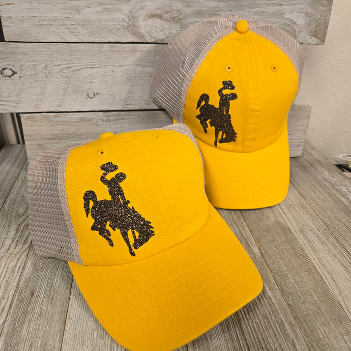 Go Pokes! Gold & Walnut Bucking horse & Rider®️Trucker cap - My Wyo Designs