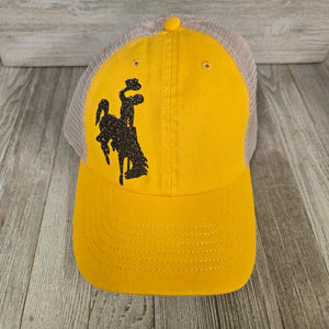 Go Pokes! Gold & Walnut Bucking horse & Rider®️Trucker cap - My Wyo Designs