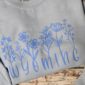 Wildflower WYO ~ Gildan Sweatshirt ~Light Blue - My Wyo Designs