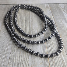 Navajo Inspired Silver Pearl necklace 60" Long