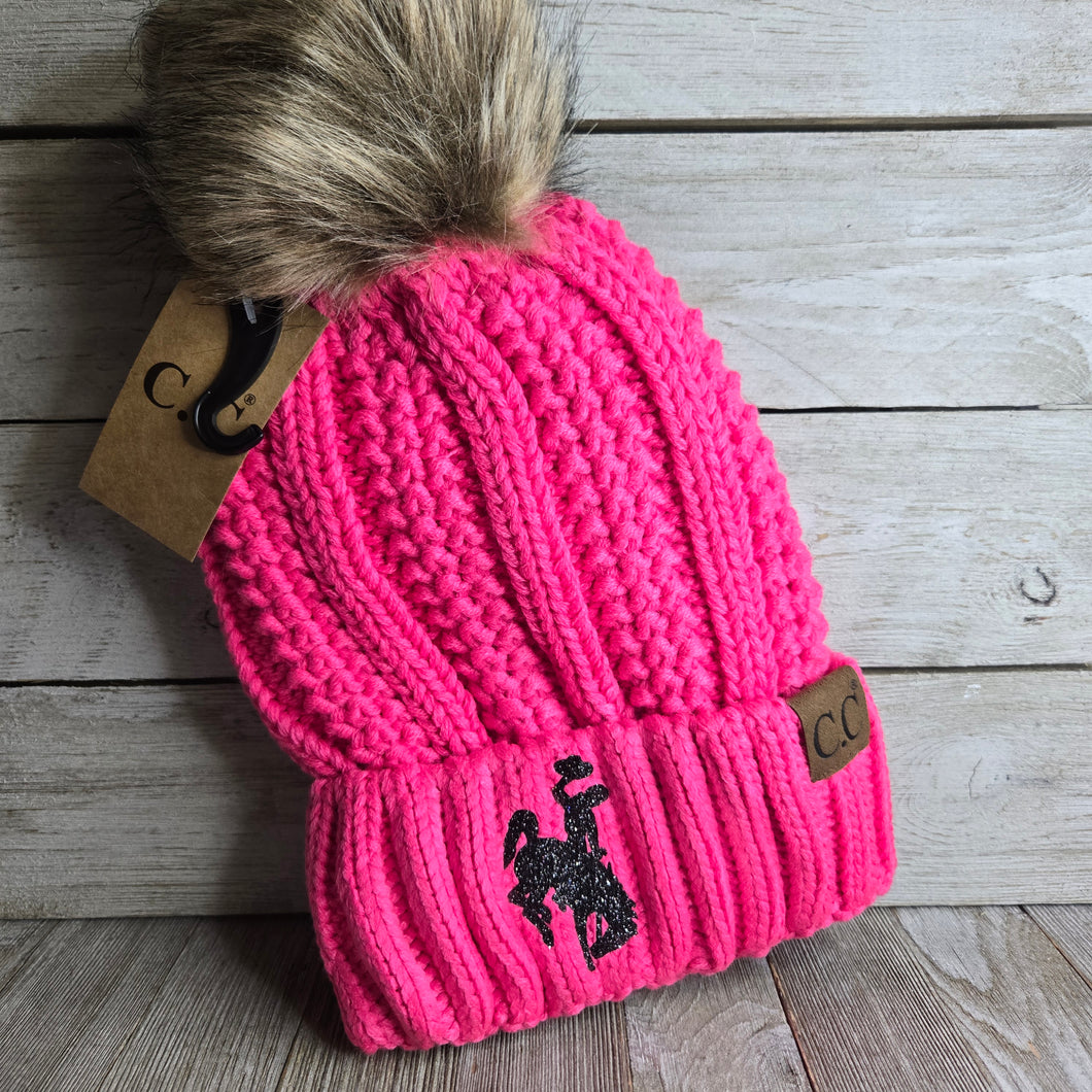 CC Lined ~ Hot Pink~ Bucking Horse Pom Beanie