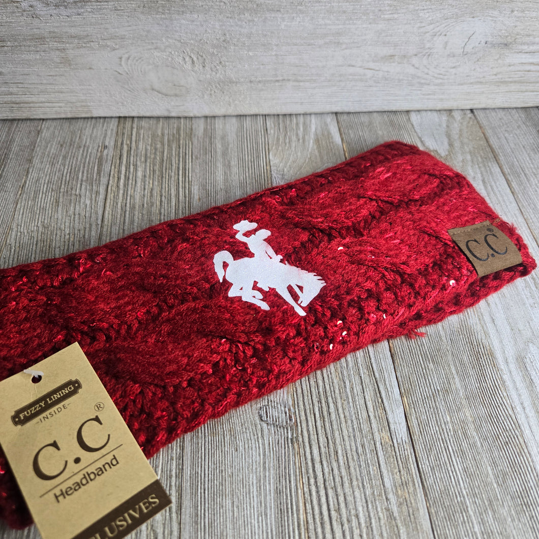 CC Lined Headwrap Bucking Horse & Rider®️ Red & White