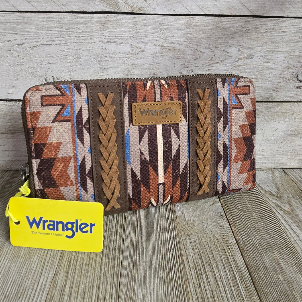 Wrangler Southwest Aztec Wallet w/wrist strap ~Coffee