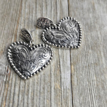 Tooled Silver Heart Earrings