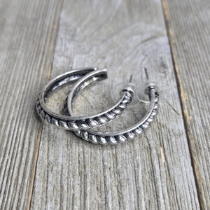 Silver Rope Twist Hoop Earrings